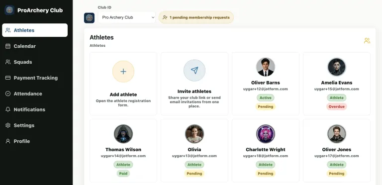 Coach dashboard athlete management screen